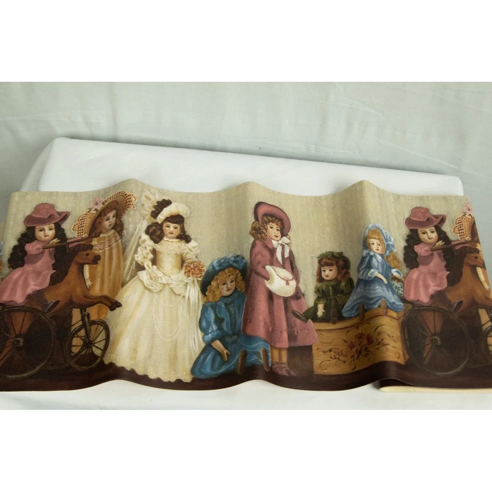 Victorian Porcelain Doll Wallpaper Border Vintage Rocking Horse 10